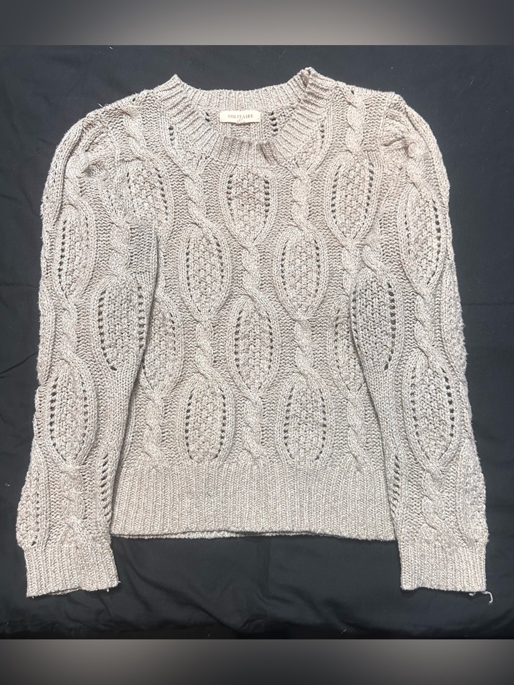 Solitaire Light Cream Cable Knit Crewneck Sweater